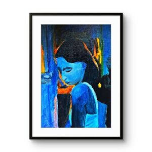 Blue Art Print with Frame and Mat